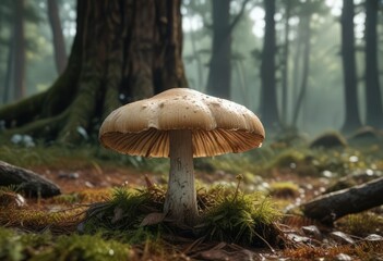 Fototapeta premium Close-up of weeping widow mushroom in the woods, fungus, forest, damp