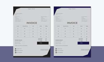 Invoice , Minimal professional vector Corporate Business Invoice design template, bill form price invoice, Creative invoice template, business stationery design, payment agreement design template .