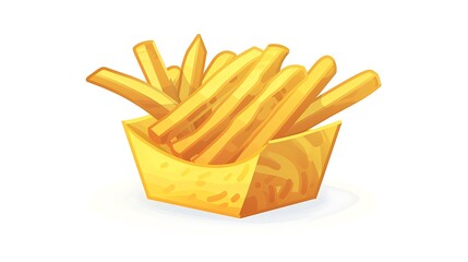 Clean linear icon of a fish and chips, in golden yellow. Simple lines, stylish and minimal design.