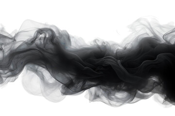 Dark swirling smoke gracefully flowing across a white background in an abstract design isolated on transparent background