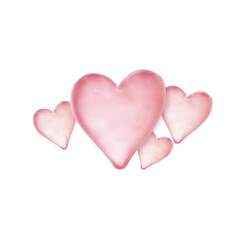 Obraz premium Soap pink bubbles in the shape of a heart. of flying heart shaped shiny pink soap bubbles isolated on a transparent background. Valentines day card.