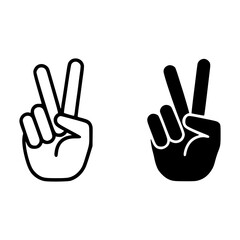 Peace Sign Hand Gesture Icons in Black and White, Minimalist Victory Symbol Illustrations, Perfect for Communication, Graphic Design, Apps, Social Media, and Posters