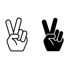 Peace Sign Hand Gesture Icons in Black and White, Minimalist Victory Symbol Illustrations, Perfect for Communication, Graphic Design, Apps, Social Media, and Posters