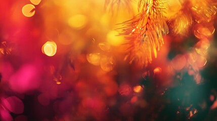 Vibrant, colorful lights create a festive mood with blurred bokeh effects, perfect for celebrating the holiday spirit.