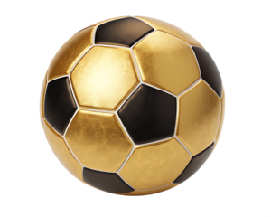 Soccer ball made of gold isolated on a transparent background PNG.AI GENERATED