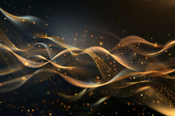 Obraz premium Luxury Gold Waves on Black Background with Sleek Metallic Highlights and Radiant Fluid Motion for Modern Abstract Elegance