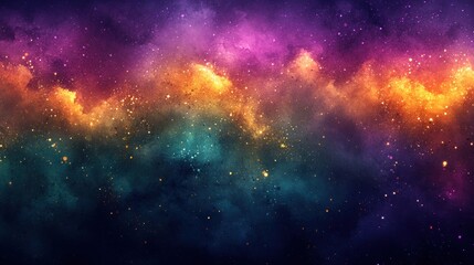 Fototapeta premium Vibrant cosmic nebula with stars: purple, orange, and teal galactic cloudscape