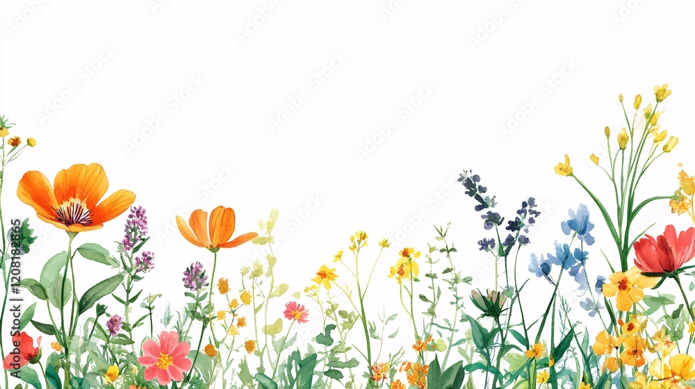 Aufkleber a vibrant array of wildflowers in various colors, creating a cheerful and lively atmosphere.