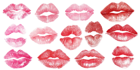 PNG Colorful lipstick kiss prints collection, element set on transparent background