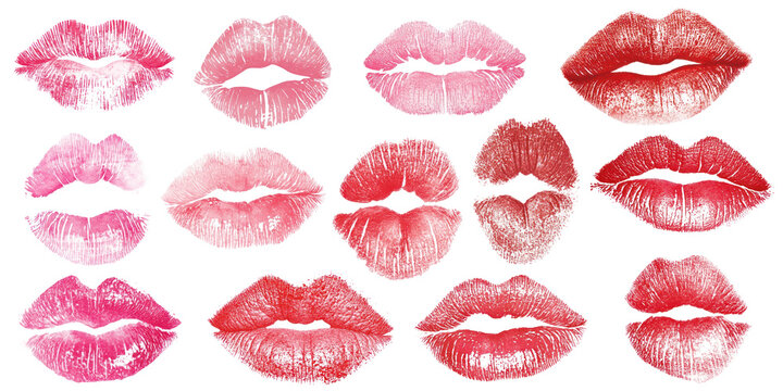PNG Colorful lipstick kiss prints collection, element set on transparent background