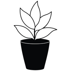 Black plant on pot of flower vector art illustration icon logo