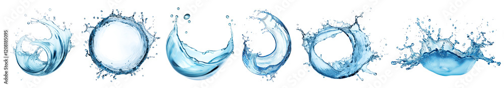 Poster png dynamic water splashes in motion, element set on transparent background