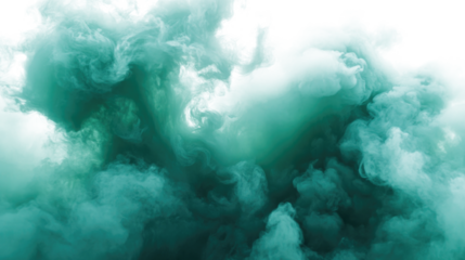 Thick green smoke swirling on a white isolated background creating dramatic effects