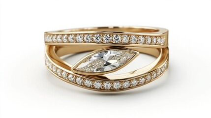 Double band ring design with an open space between them, with a marquise diamond on one band and a pave setting. generative ai