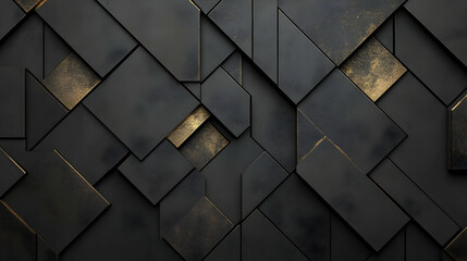 Abstract 3D Black Gold Geometric Background
