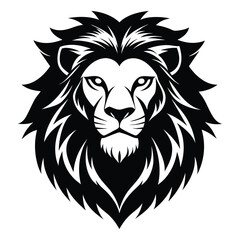 Fototapeta premium Black color lion head silhouette vector art illustration icon logo