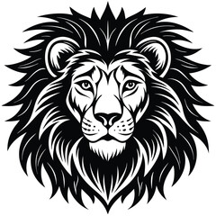 Fototapeta premium Black color lion head silhouette vector art illustration icon logo