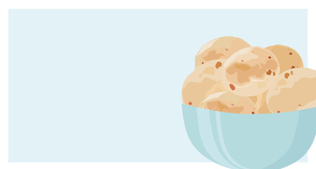 Pão de Queijo copyspace vector. Brazilian cheese bread backdrop illustration. 