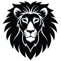 Black color lion head silhouette vector art illustration icon logo