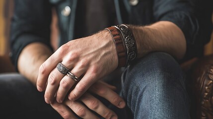 A man is sitting on a couch with his hands on his lap