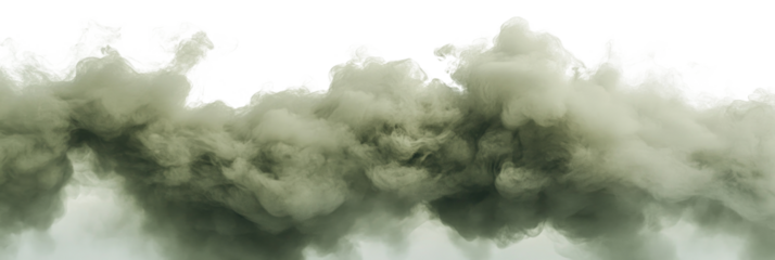 Thick olive smoke billowing against a white isolated background creating an abstract visual effect