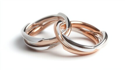 Naklejka premium Double hoop earrings with intertwined rose gold and platinum bands, minimalist design, polished finish generative ai