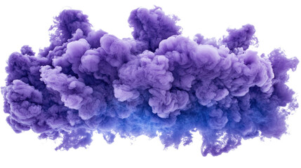 Thick purple-blue smoke cloud isolated on white background for creative projects
