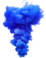 Fototapeta premium A dense cloud of ultramarine smoke rises gracefully against a pure white background