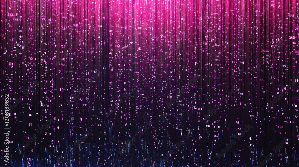 Poster vibrant 3d digital binary code matrix background in pink and blue