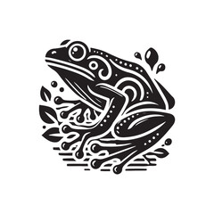 Black Color Frog silhouette design Vector Illustration, Solid White Background (9).eps