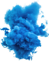 Thick ultramarine smoke billowing against a white isolated background