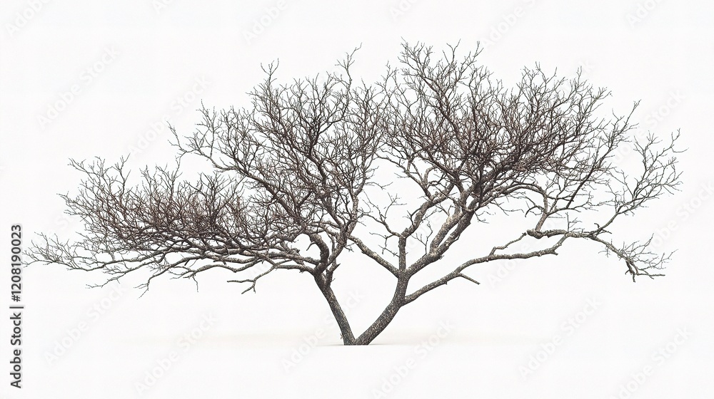 Poster isolated ornamental tree with intricate branch lines on white background