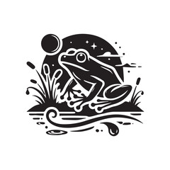 Black Color Frog silhouette design Vector Illustration, Solid White Background (20).eps