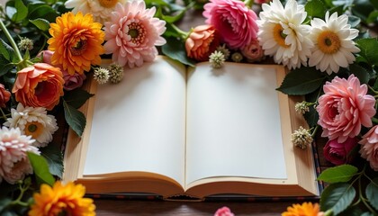 Open Book Surrounded by Colorful Flowers