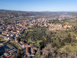 Aerial drone photo of the town center in Certaldo in Tuscany, Italy.