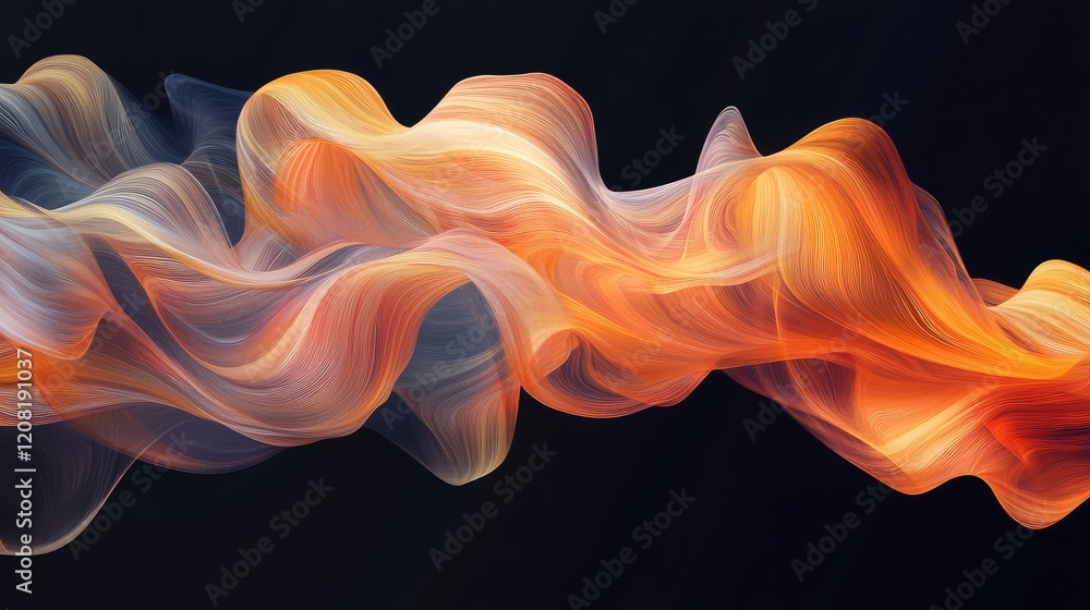 Poster abstract orange and gray flame wave element on solid black background in soft focus with fluid motio