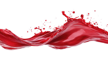 Dynamic red liquid wave splashing against a white background
