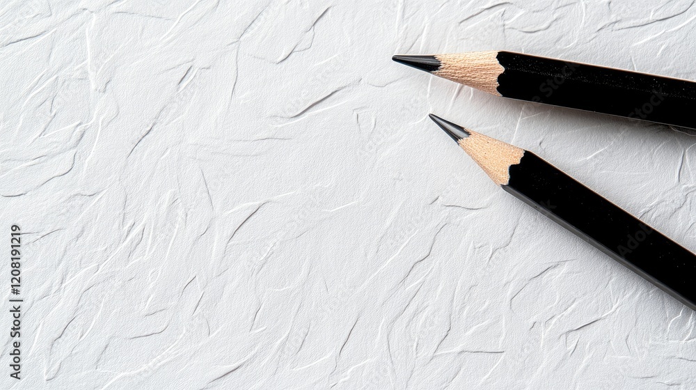 Poster textured background with two black pencils over minimalist pattern paper for creative projects and d