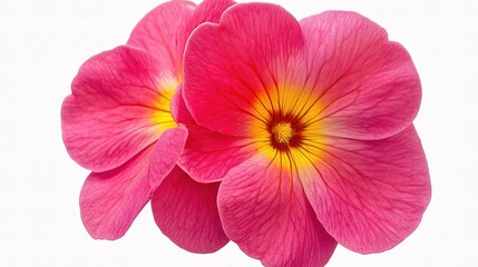 Bright Pink Primula Flower with Yellow Center Isolated on White Background