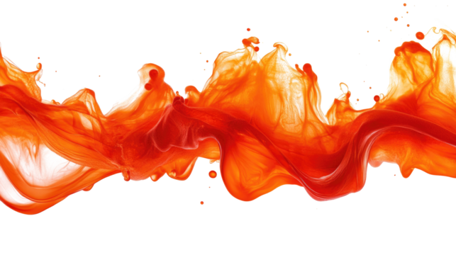 Dynamic wave of rich orange liquid flowing gracefully on a white background