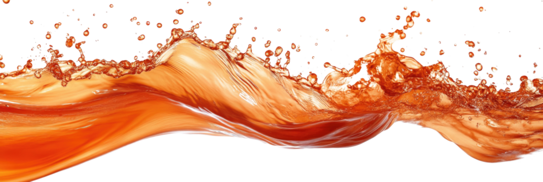 Rich orange liquid wave flowing elegantly on a white isolated background