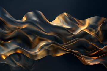Fototapeta premium Luxury Gold Waves on Black Background with Sleek Metallic Highlights and Radiant Fluid Motion for Modern Abstract Elegance