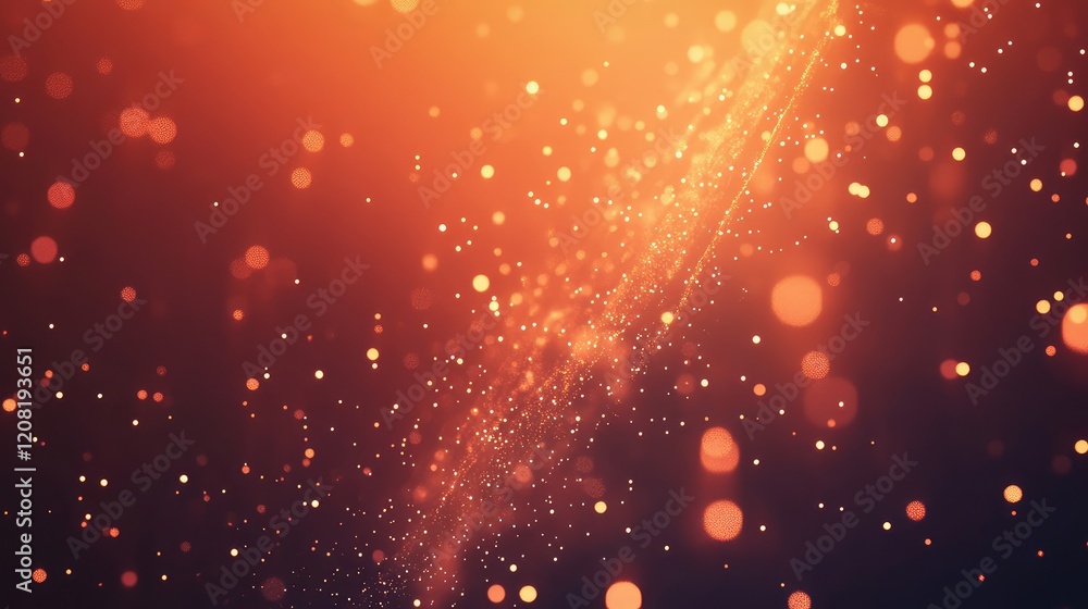 Poster vibrant orange background with glowing lights and stars in abstract digital art, warm color palette 