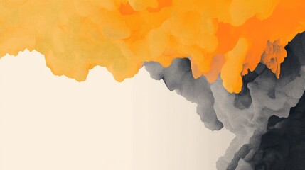 Dramatic orange and gray duotone abstract flames and smoke composition with soft texture and empty cream space for creative design elements
