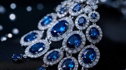 Elegant chandelier earrings with a cascade of oval-cut blue sapphires and small diamonds generative ai