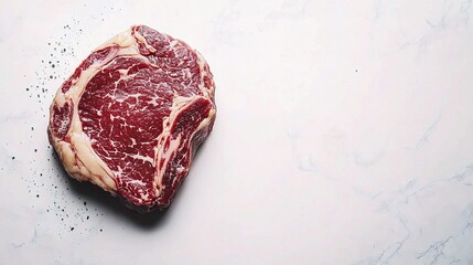 Raw Ribeye Steak with Marbled Texture Isolated on White Background