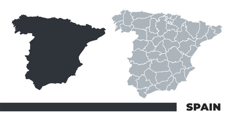 Spain flat and border outline vector maps