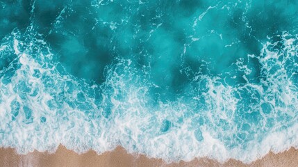 Naklejka premium Tropical Beach Aerial View with Turquoise Water and Sandy Shore Blank Space for Vacation Text and Summer Holiday Promotions