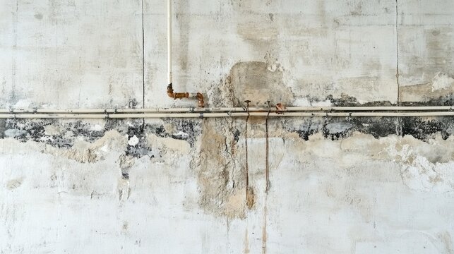 Worn concrete wall with exposed electrical wiring and textures showcasing industrial decay and age in an indoor setting
