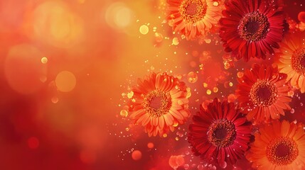 Vibrant Orange and Red Gerbera Flowers with Soft Bokeh Background in Warm Tones for Floral Design and Banner Use